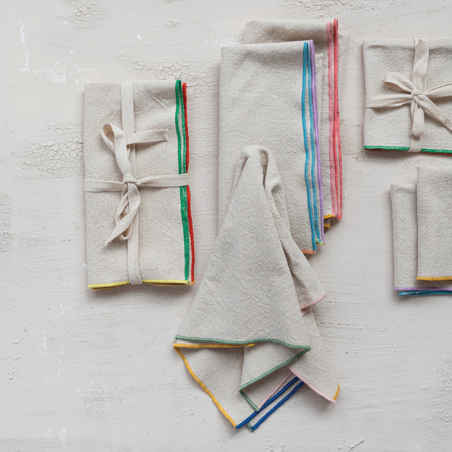Napkins with Stitched Colored Edge, Set of 4