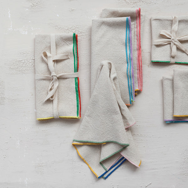 Napkins with Stitched Colored Edge, Set of 4