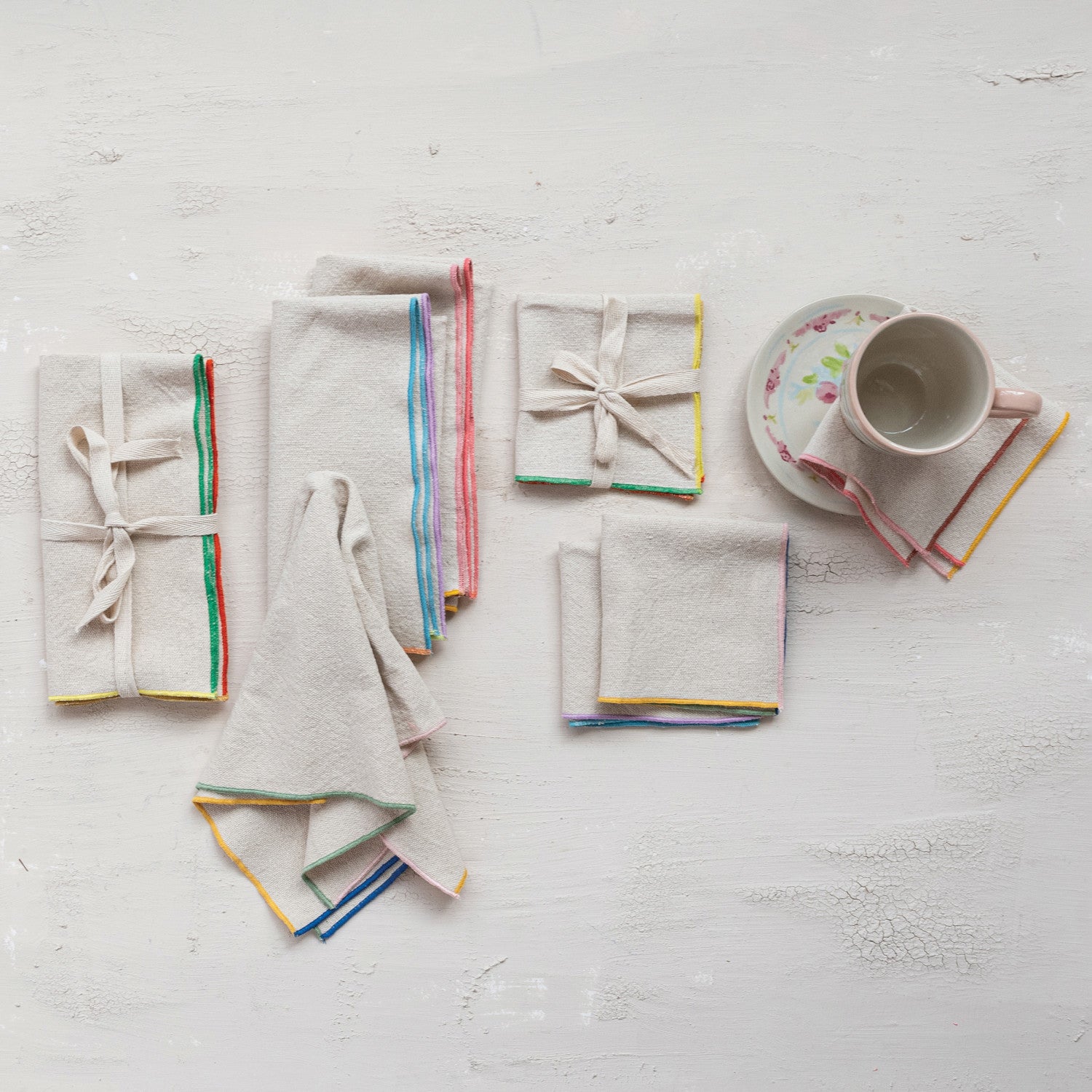 Napkins with Stitched Colored Edge, Set of 4