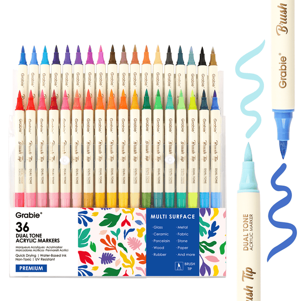 Dual Tone Brush Tip Acrylic Paint Markers - Set of 36 - DIGS