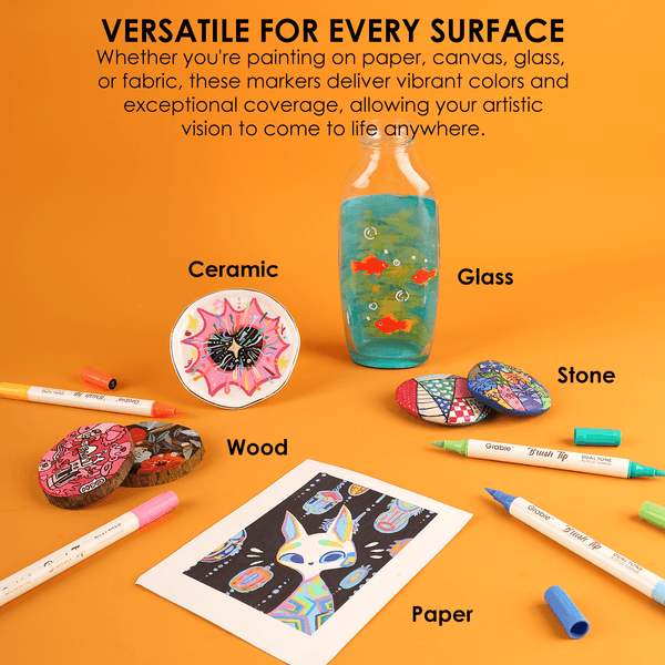 Dual Tone Brush Tip Acrylic Paint Markers - Set of 36 - DIGS