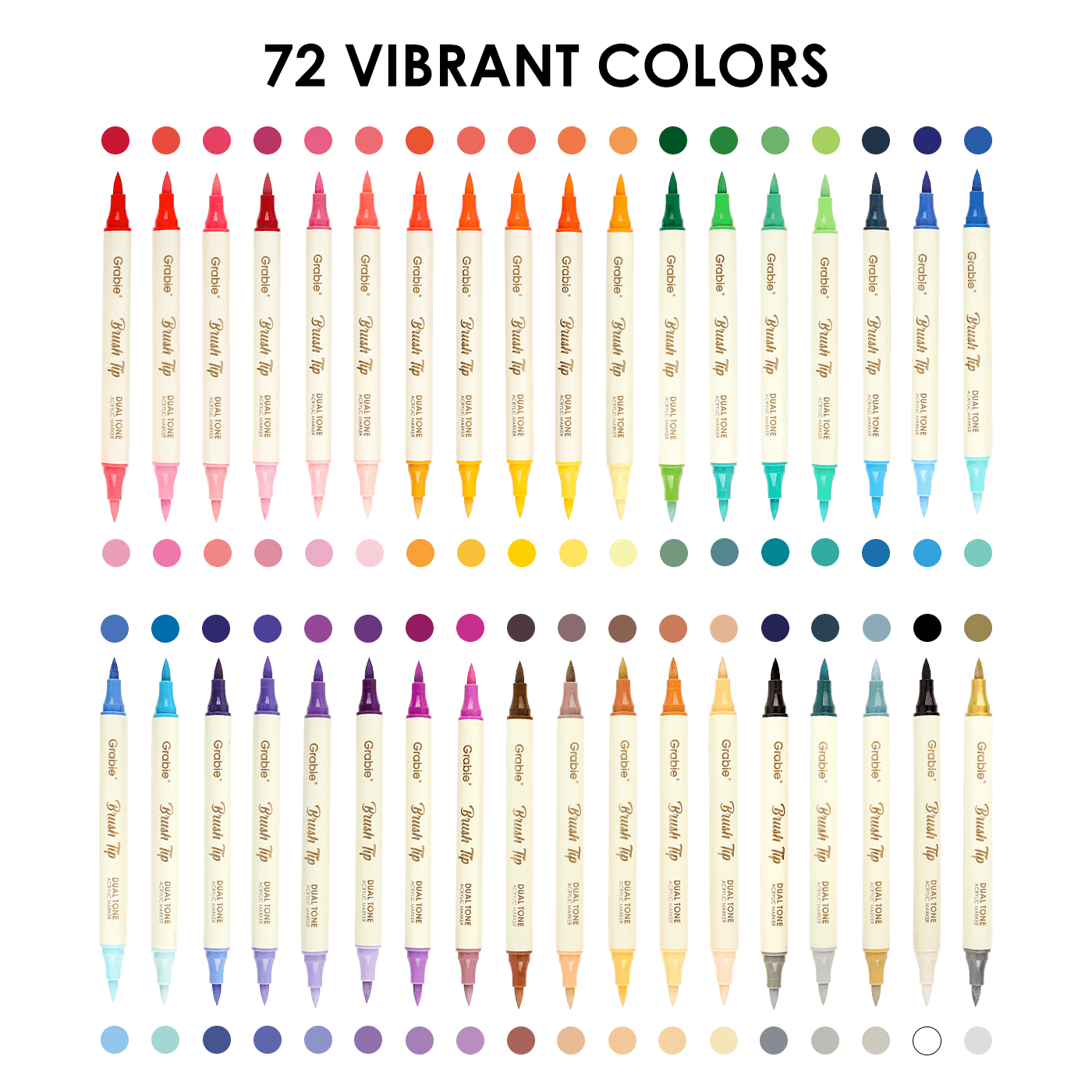 Dual Tone Brush Tip Acrylic Paint Markers - Set of 36 - DIGS