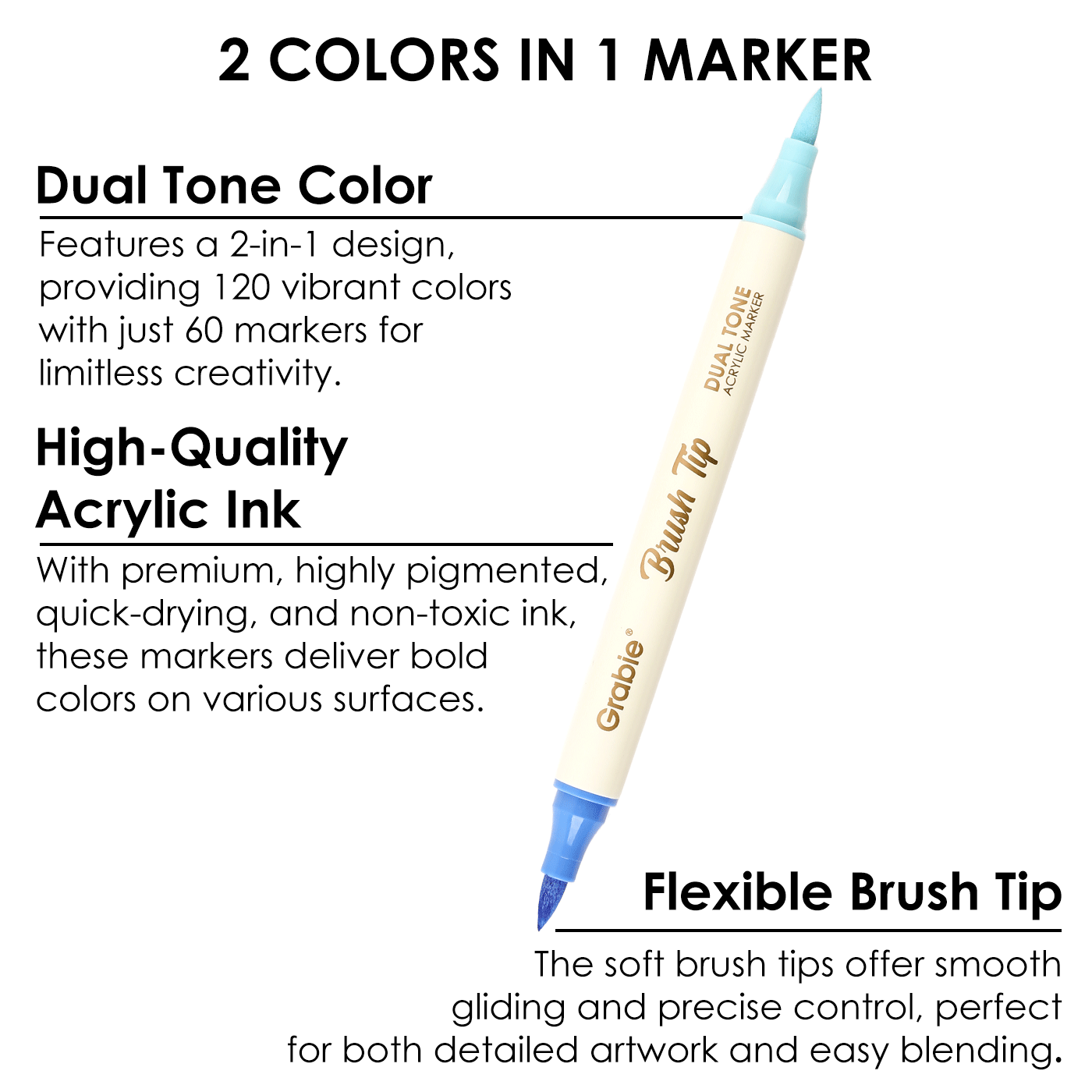 Dual Tone Brush Tip Acrylic Paint Markers - Set of 36 - DIGS