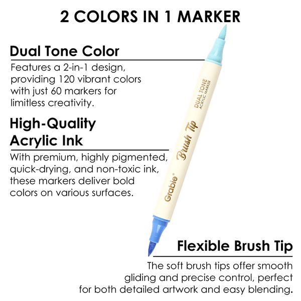 Dual Tone Brush Tip Acrylic Paint Markers - Set of 36 - DIGS