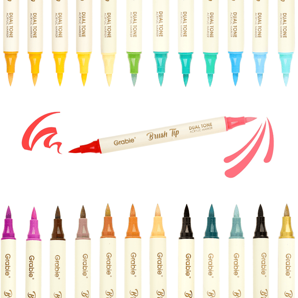 Dual Tone Brush Tip Acrylic Paint Markers - Set of 36 - DIGS