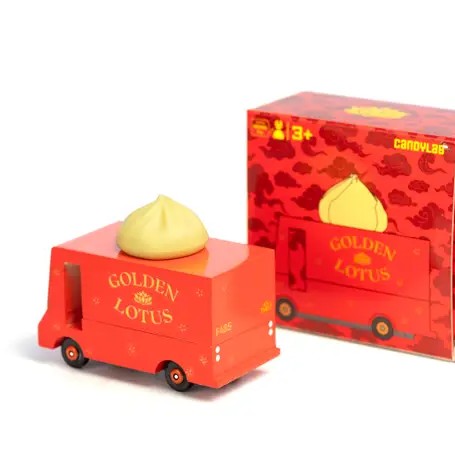 Dumpling Van by Candylab Toys (back and box)