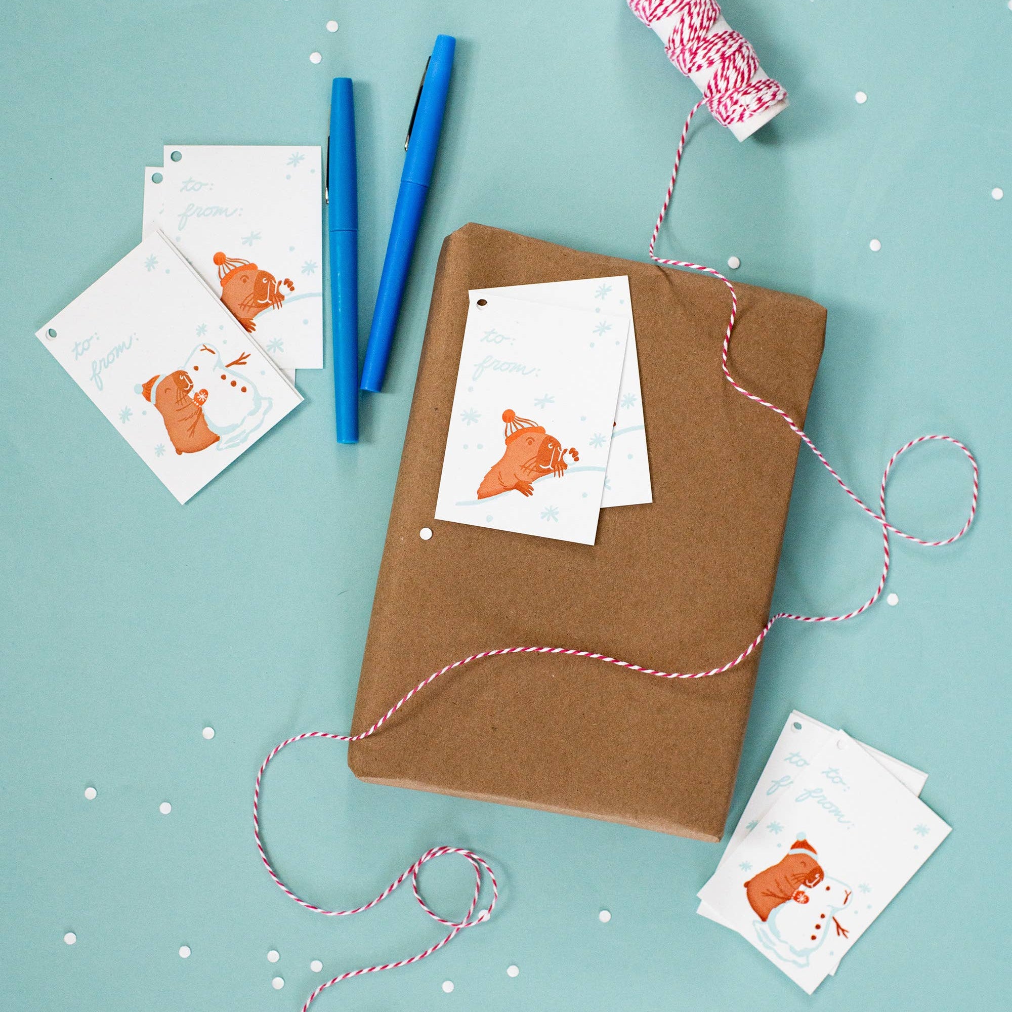 Capybaras in Snow Gift Tag Set