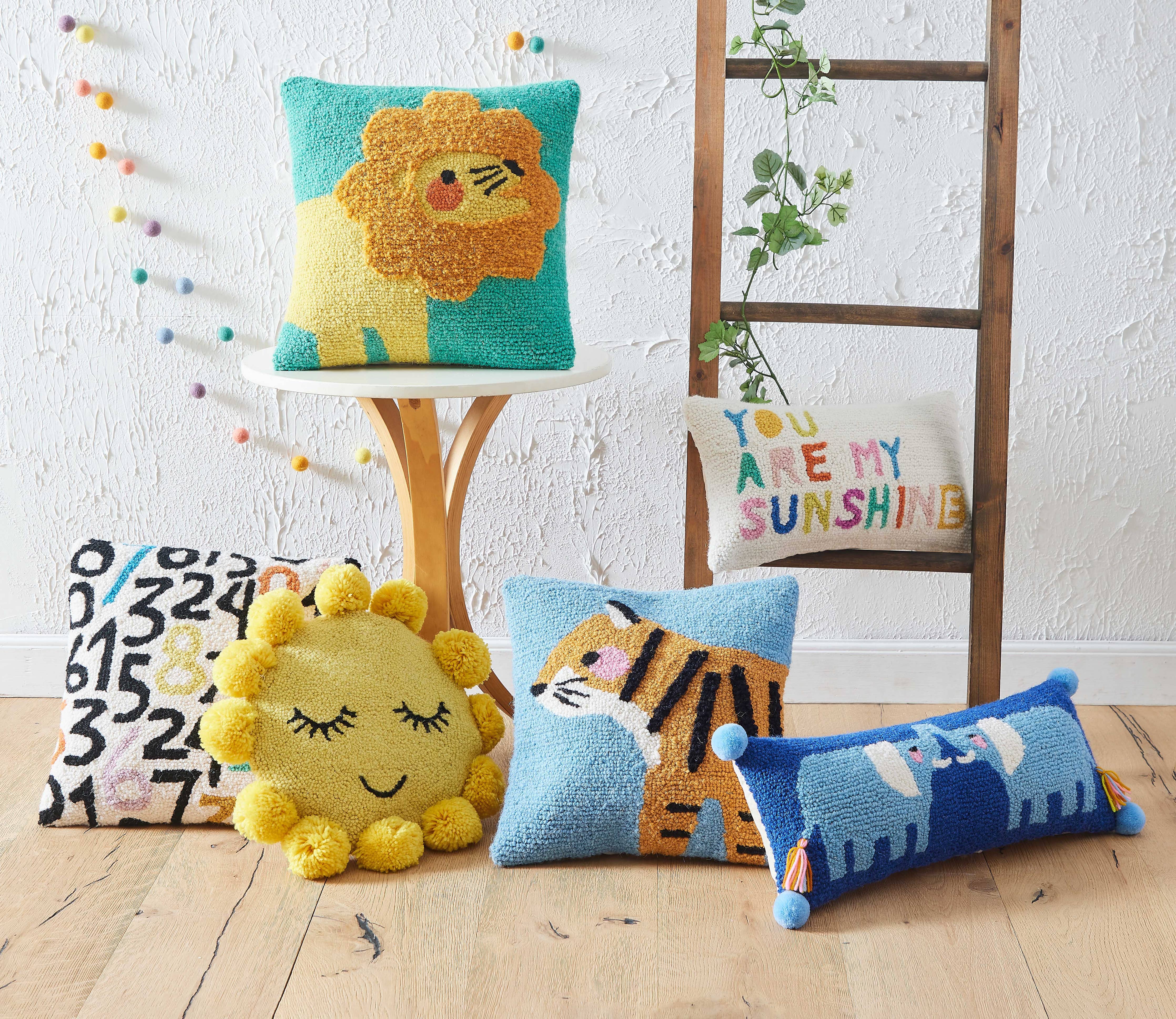 Elephant Hook Pillow w/ Poms & Tassels - DIGS