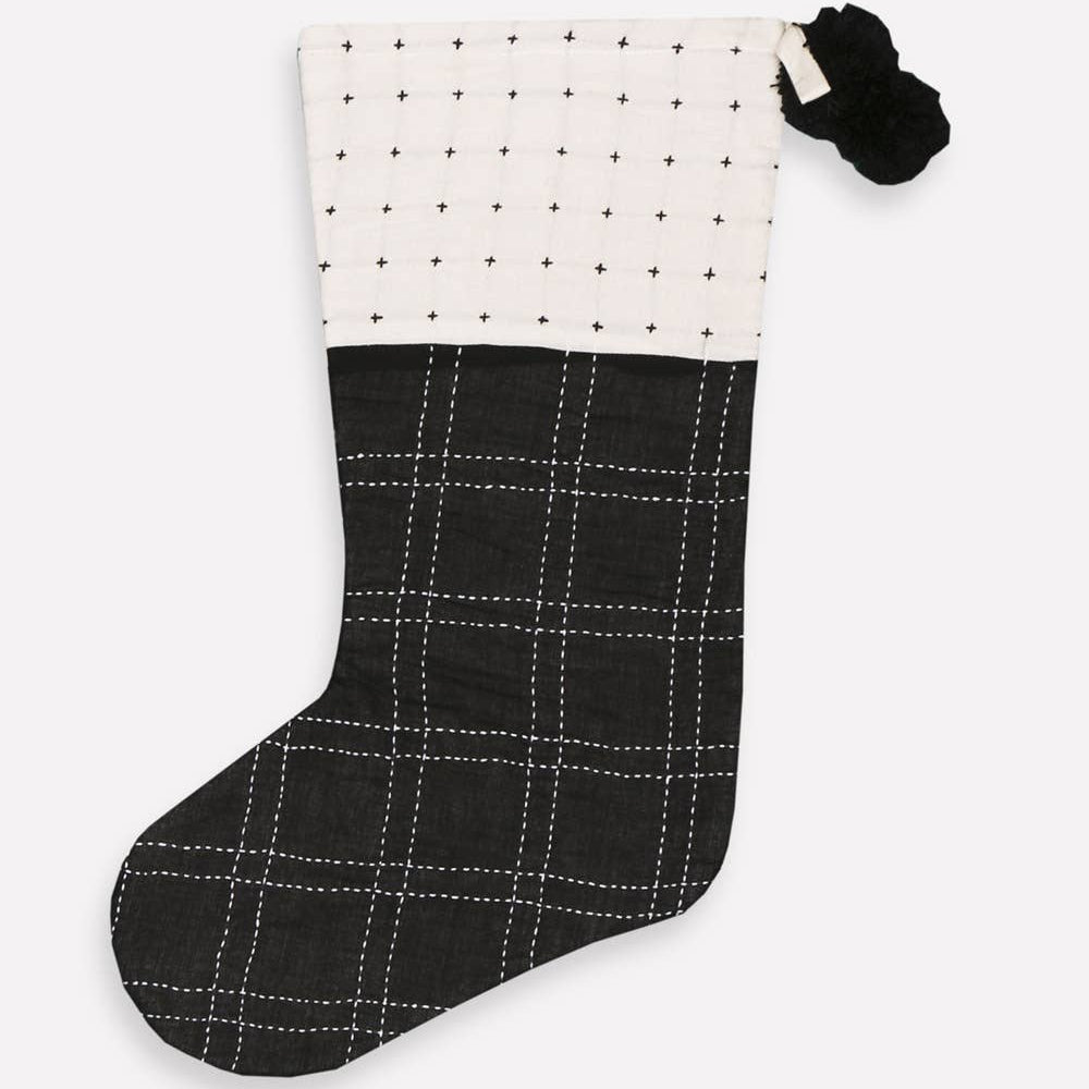 Embroidered Holiday Stocking - Black/Bone - DIGS