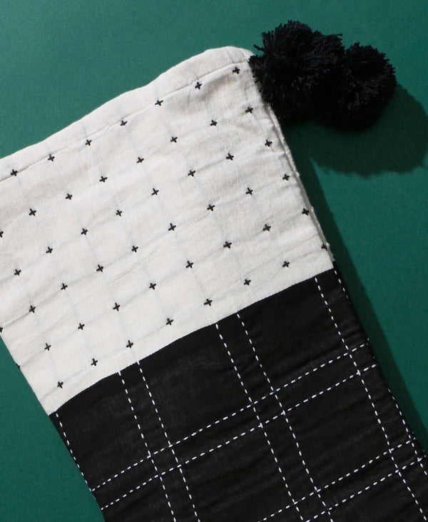 Embroidered Holiday Stocking - Black/Bone - DIGS