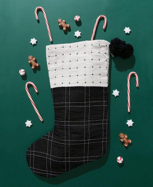 Embroidered Holiday Stocking - Black/Bone - DIGS