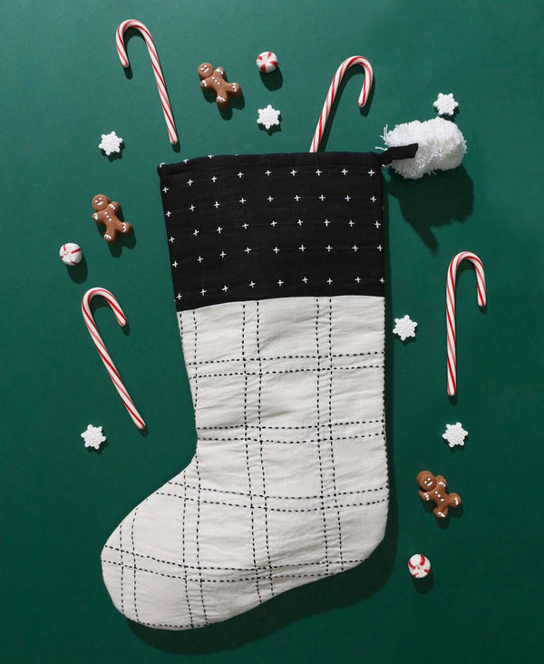 Embroidered Holiday Stocking - Bone/Black - DIGS