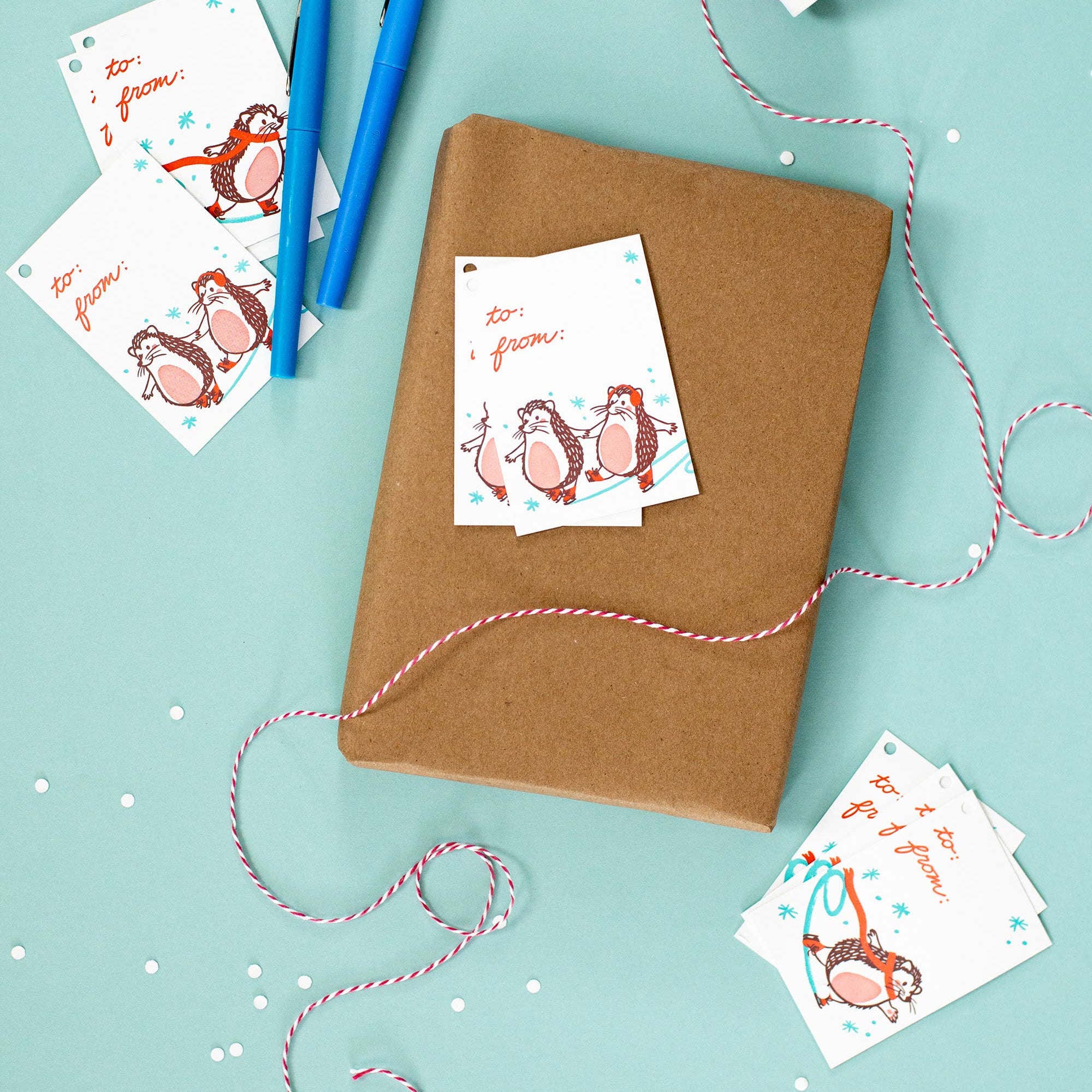 Skating Hedgehogs Gift Tag Set