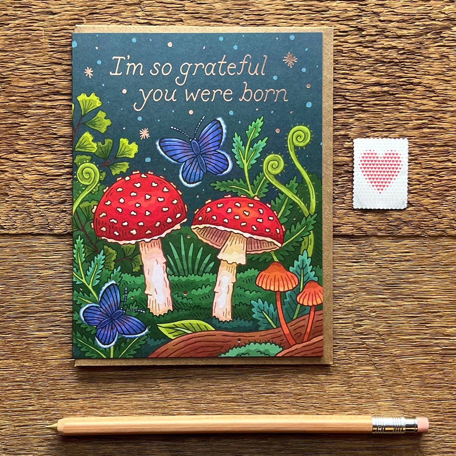 Mushrooms Grateful Birthday Card