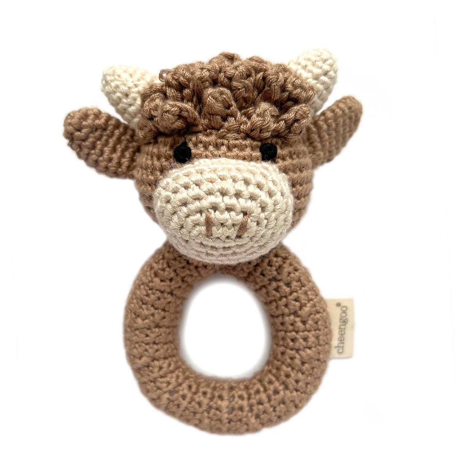 Highland Cow Crocheted Ring Rattle