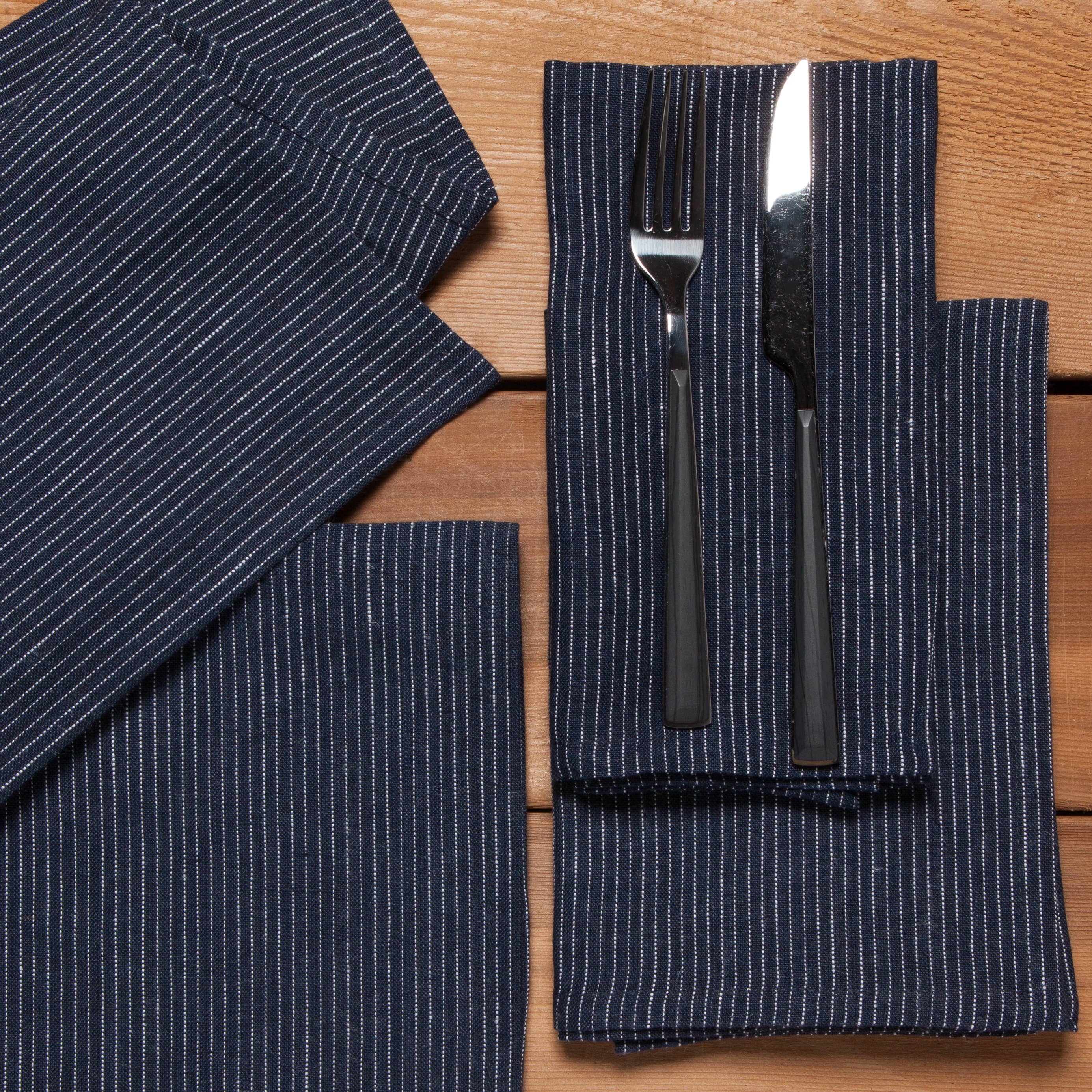 Pinstripe Linen Napkins, Set of 4