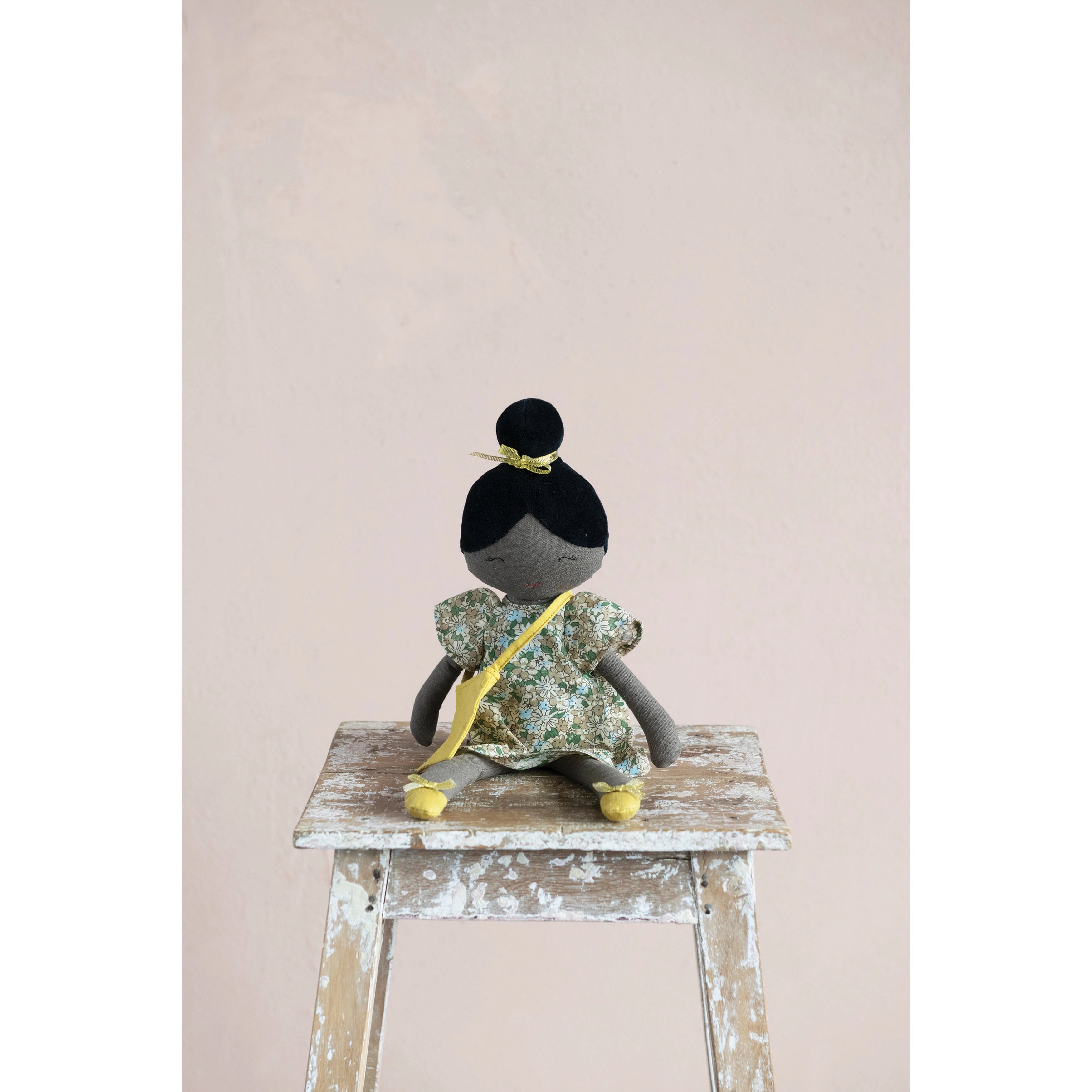 Fabric Doll in Floral Dress with Purse - DIGS