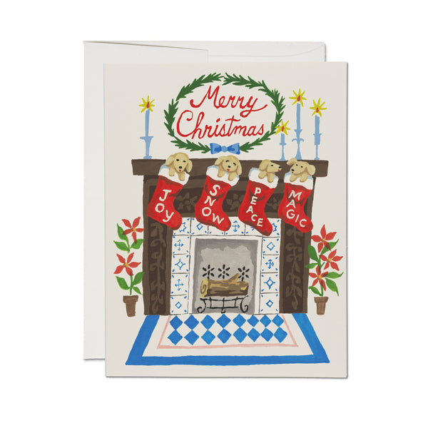 Fireplace Puppies Holiday Card - DIGS