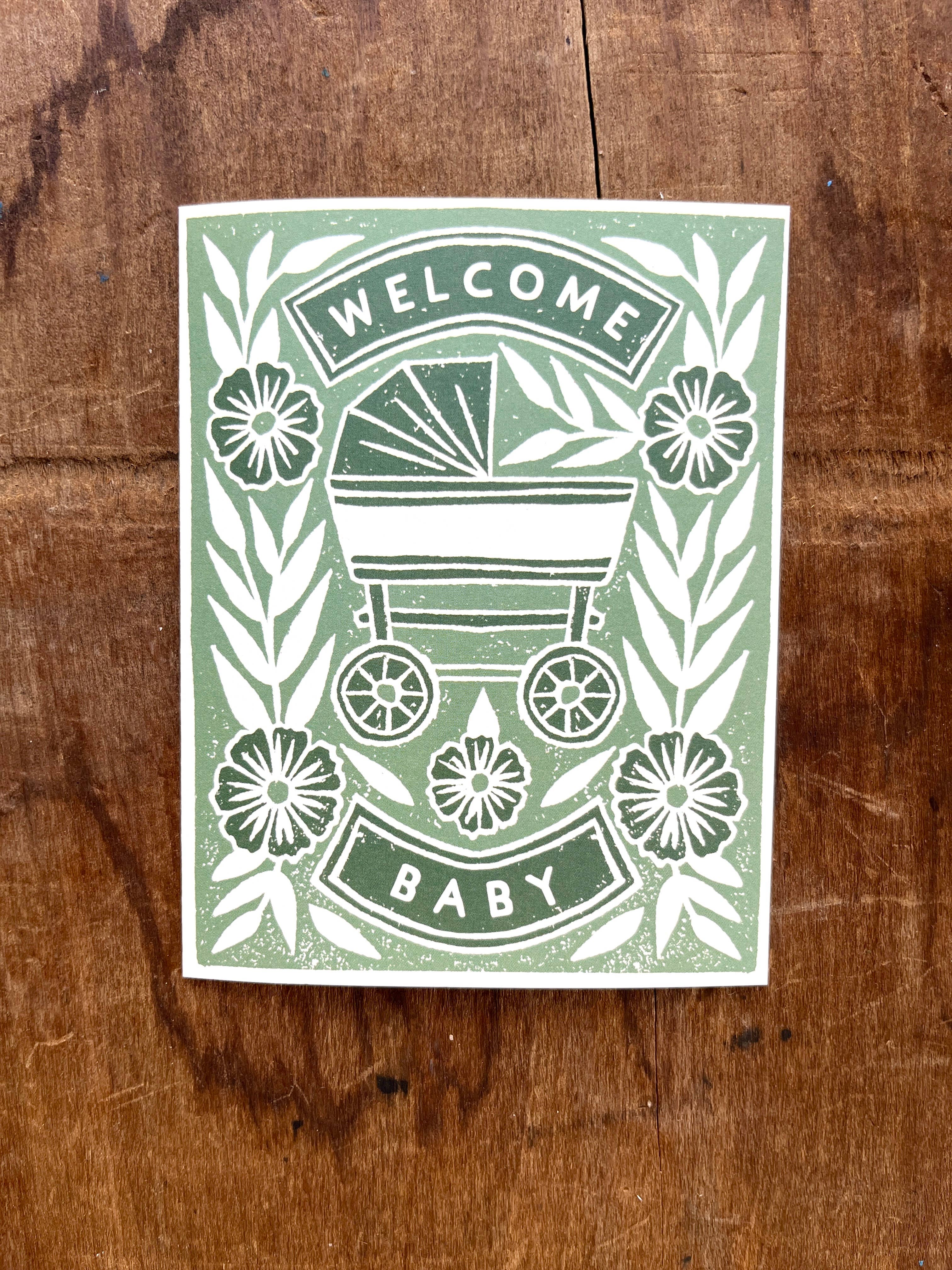 Floral Pram Baby Card - DIGS