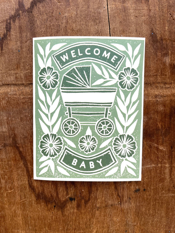 Floral Pram Baby Card - DIGS