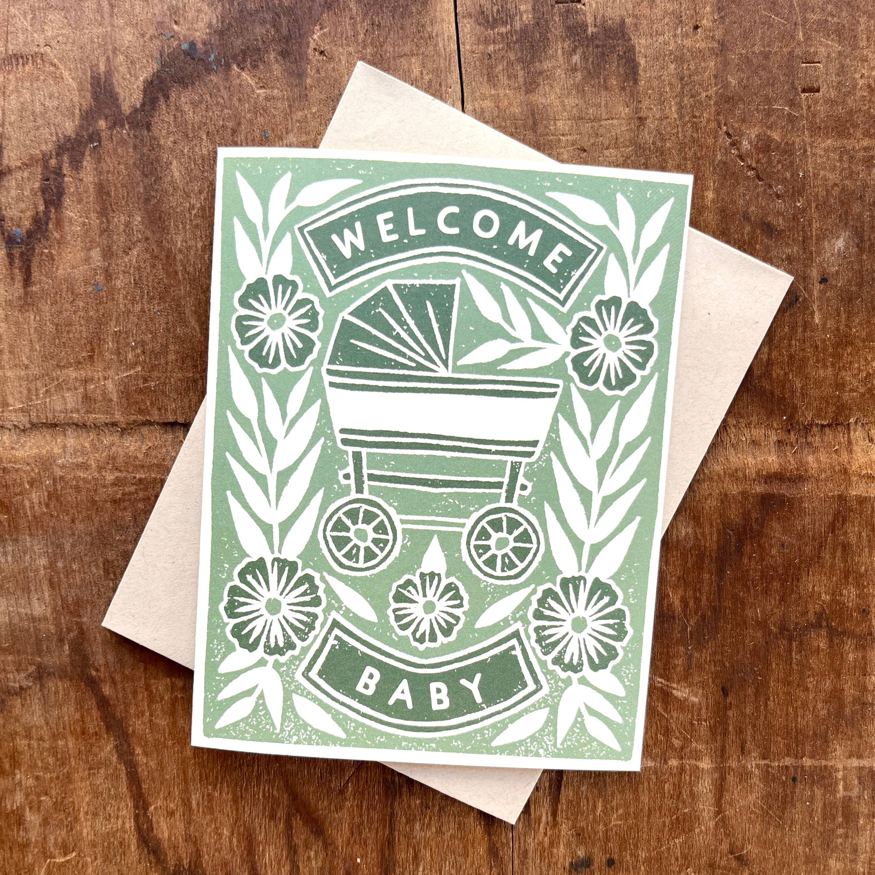 Floral Pram Baby Card - DIGS