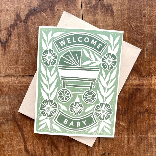 Floral Pram Baby Card - DIGS