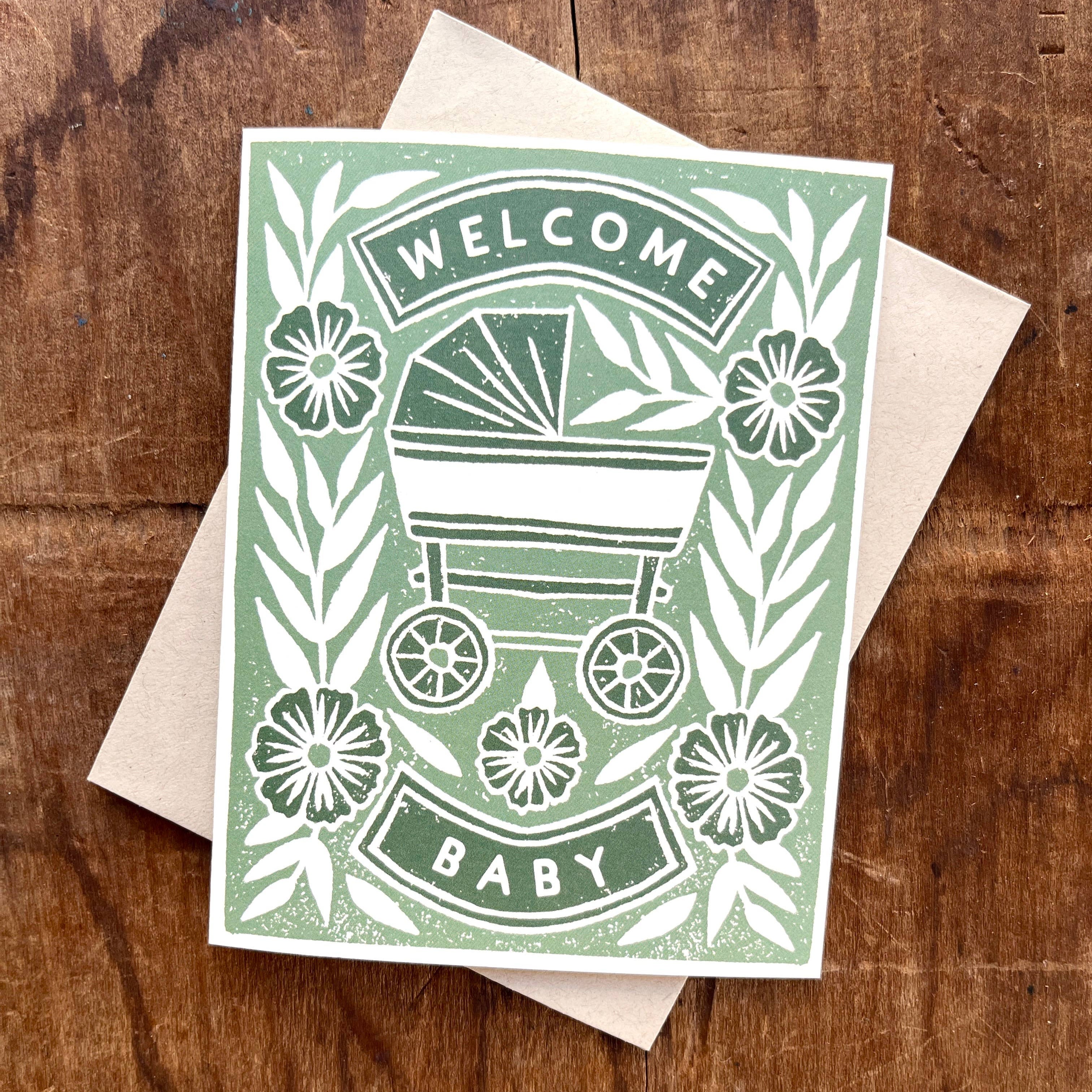 Floral Pram Baby Card - DIGS