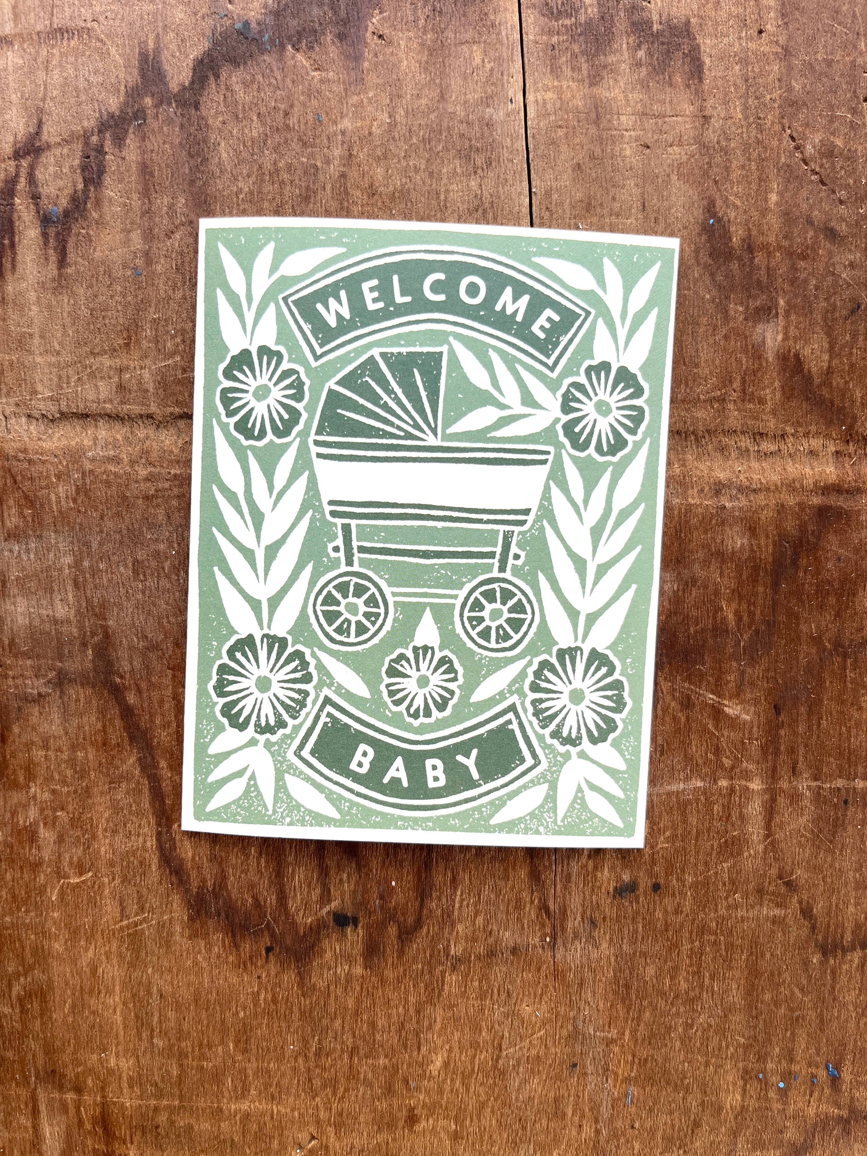 Floral Pram Baby Card - DIGS