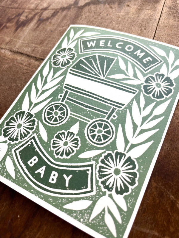 Floral Pram Baby Card - DIGS