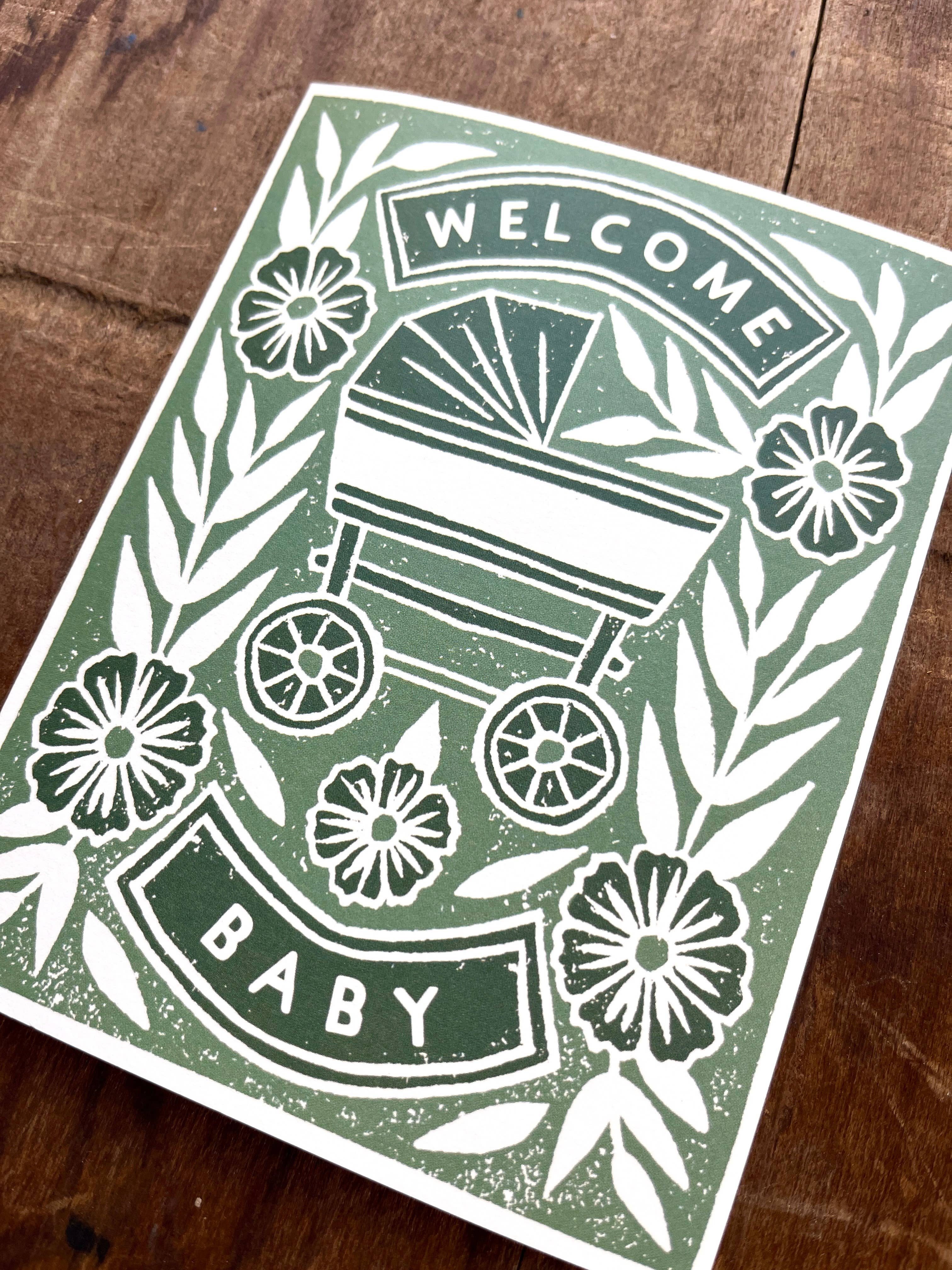 Floral Pram Baby Card - DIGS