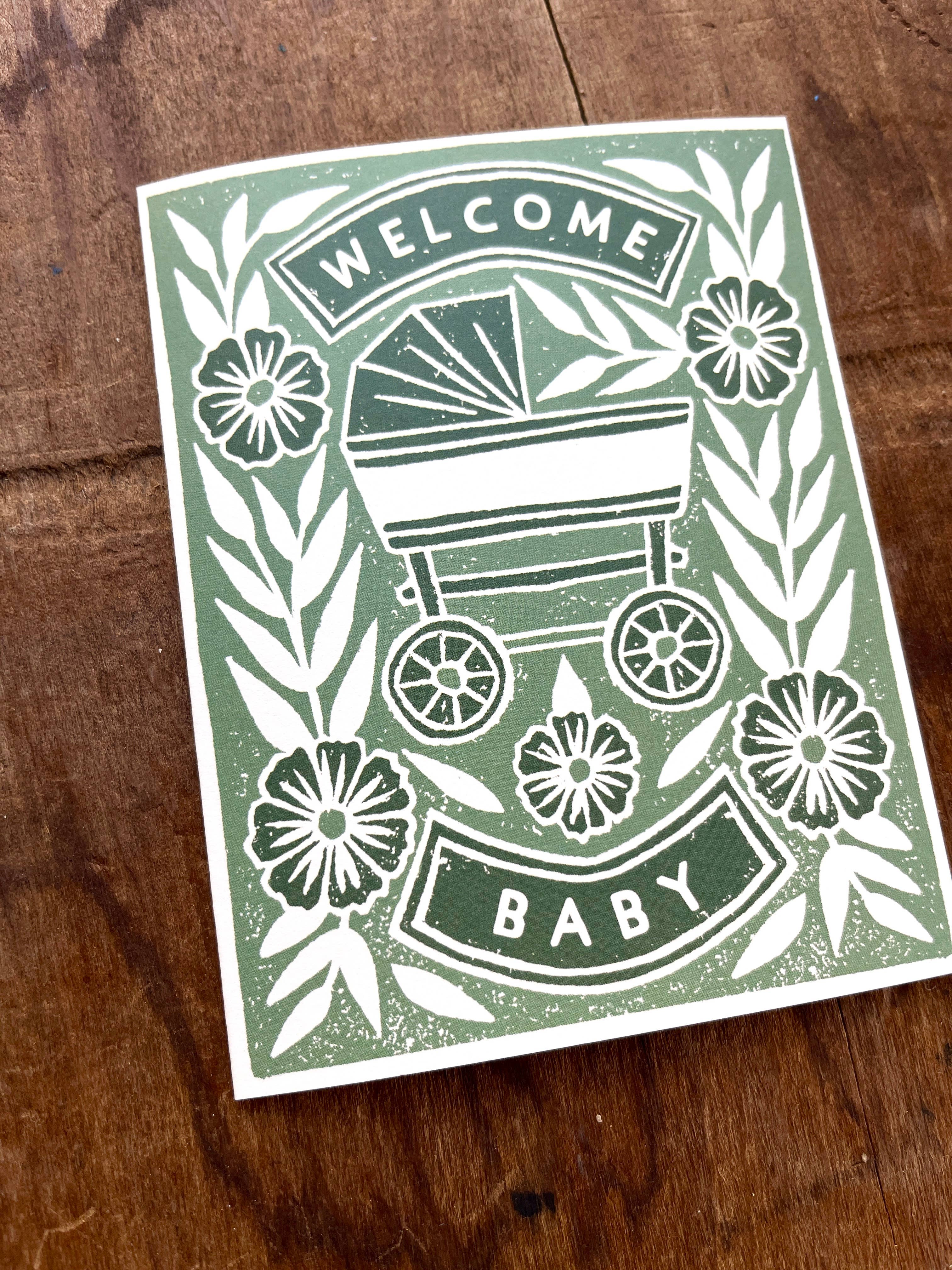Floral Pram Baby Card - DIGS