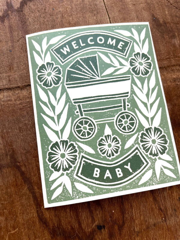 Floral Pram Baby Card - DIGS
