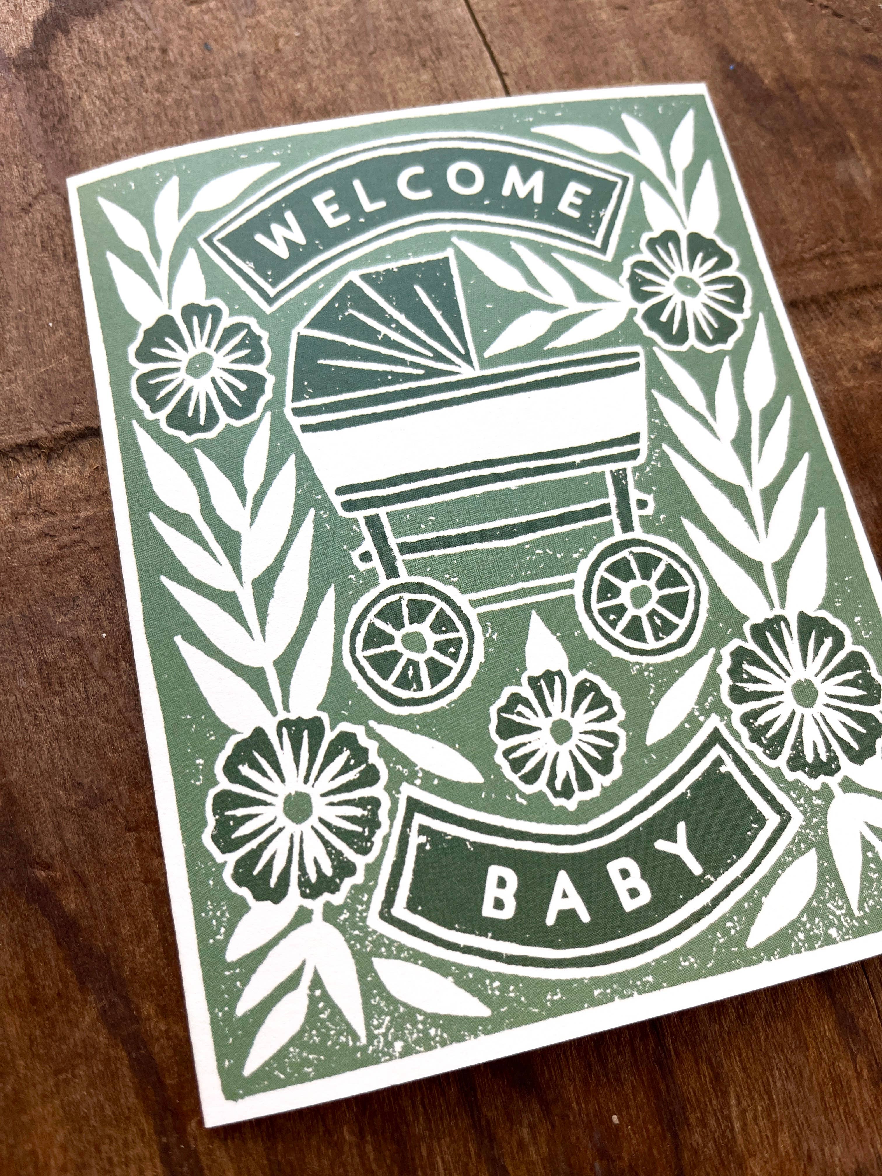 Floral Pram Baby Card - DIGS