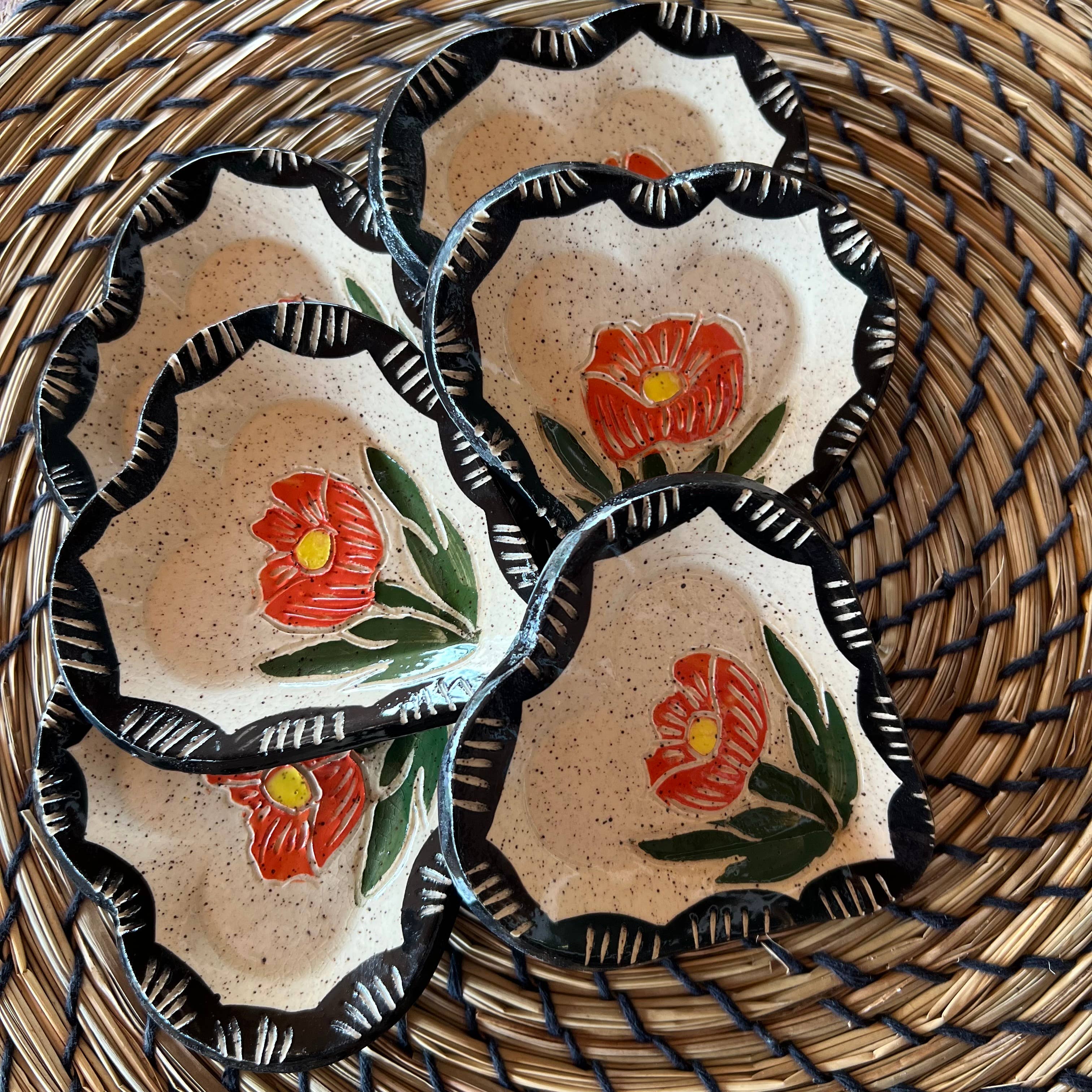 Floral Sgraffito Heart Trinket Dish - DIGS