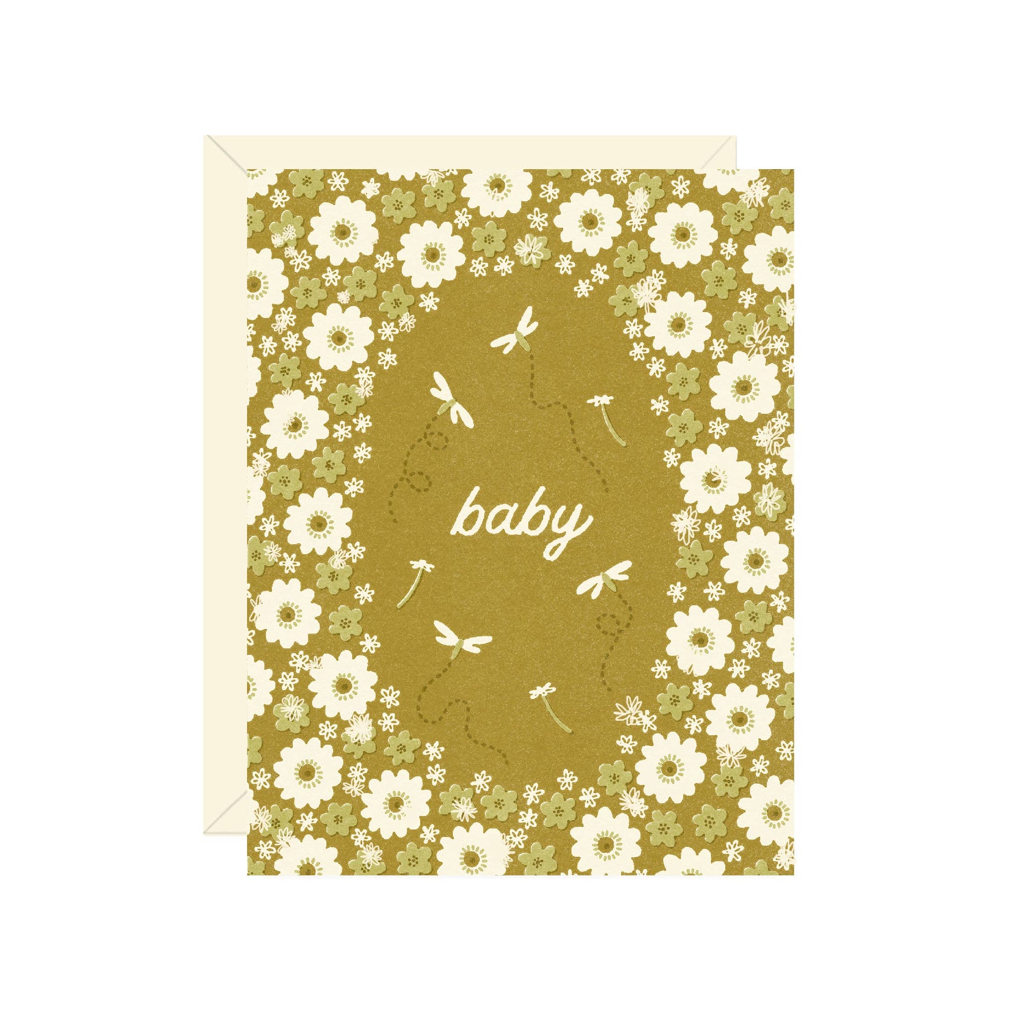 Flowers and Dragonflies Baby Greeting Card - DIGS