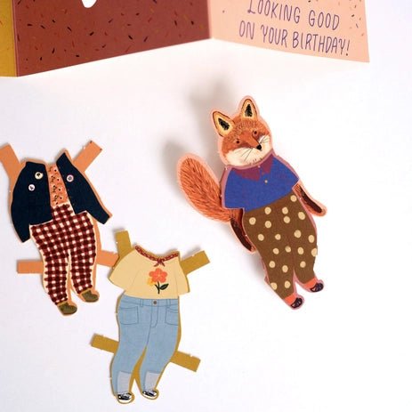 Fox Paper Doll Birthday Card - DIGS