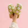 Fuzzy Slippers - Green Flower - DIGS