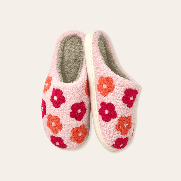 Fuzzy Slippers - Pink Flower - DIGS