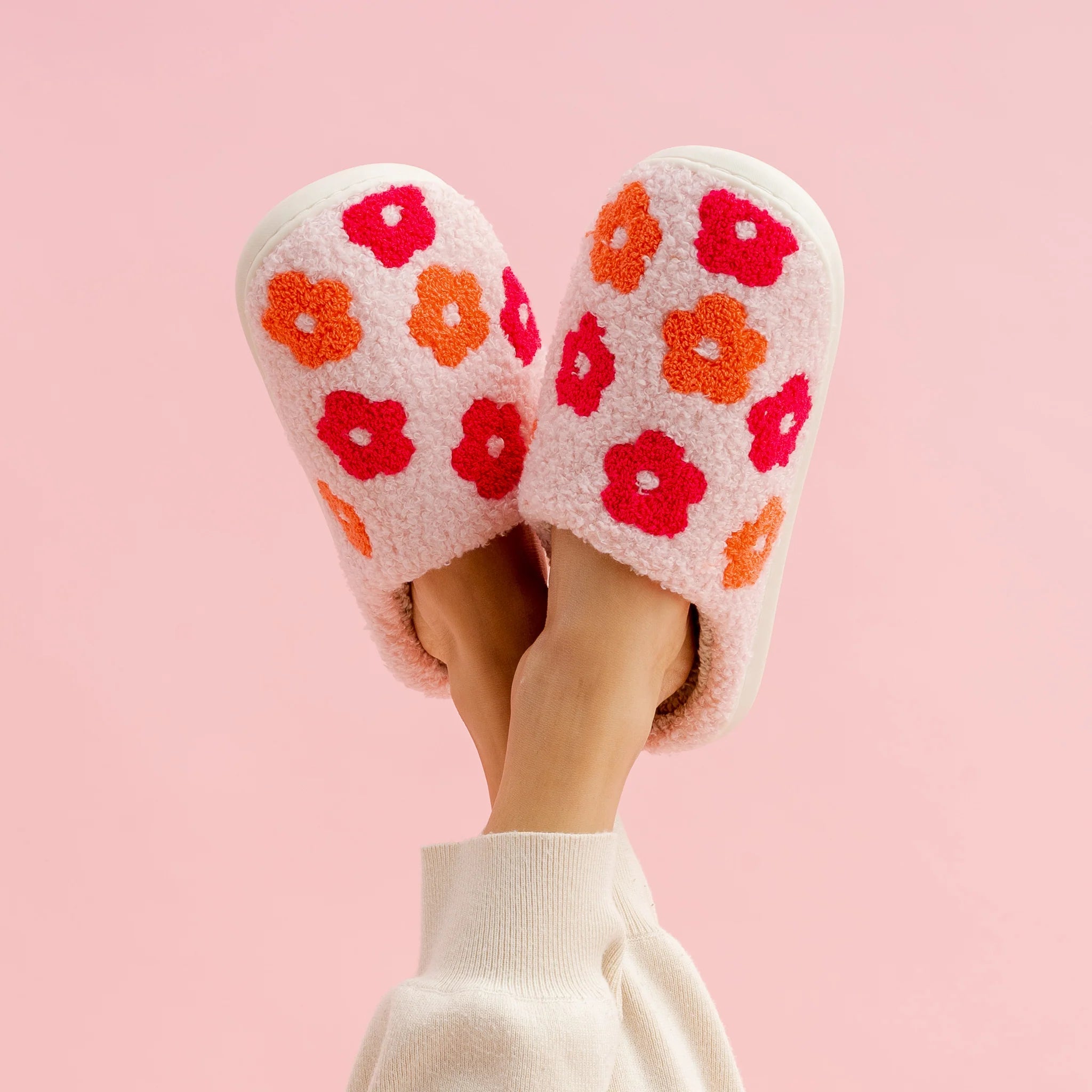 Fuzzy Slippers - Pink Flower - DIGS