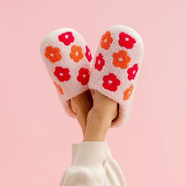 Fuzzy Slippers - Pink Flower - DIGS