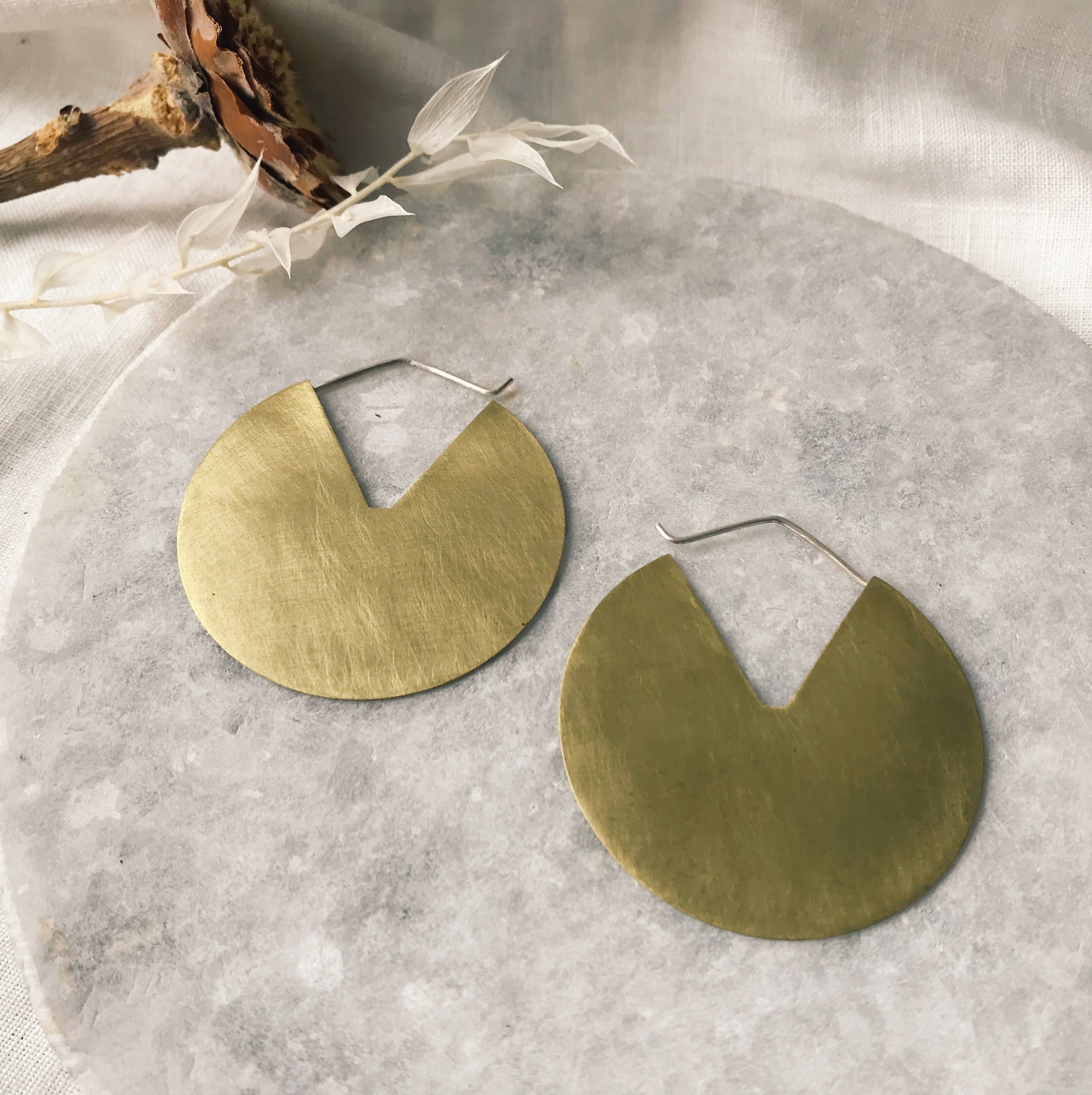 Geometric Brass Disc Hoop Earrings - DIGS