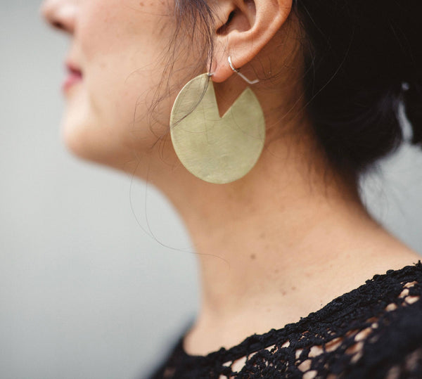 Geometric Brass Disc Hoop Earrings - DIGS