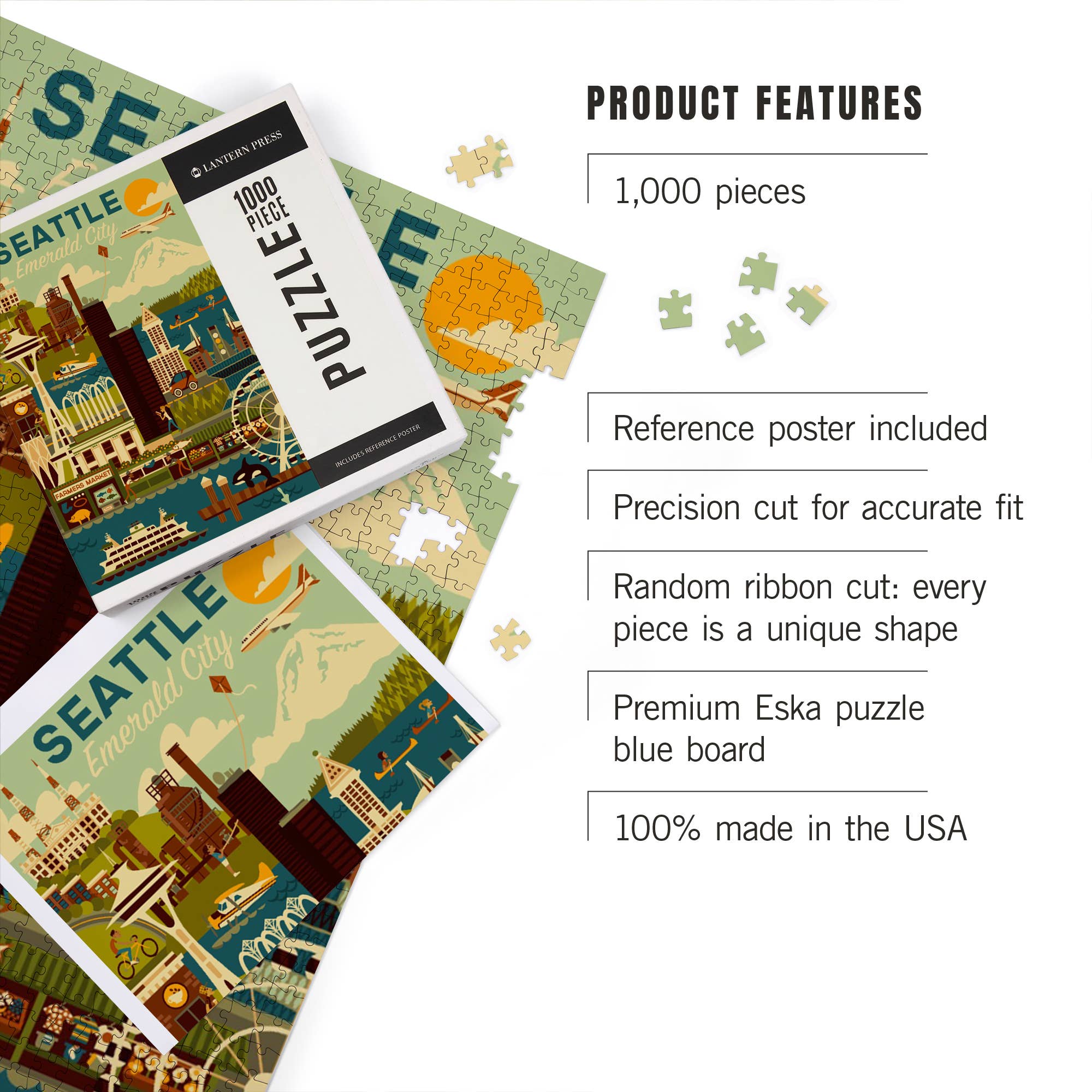 Geometric Seattle Emerald City 1000 Piece Puzzle - DIGS