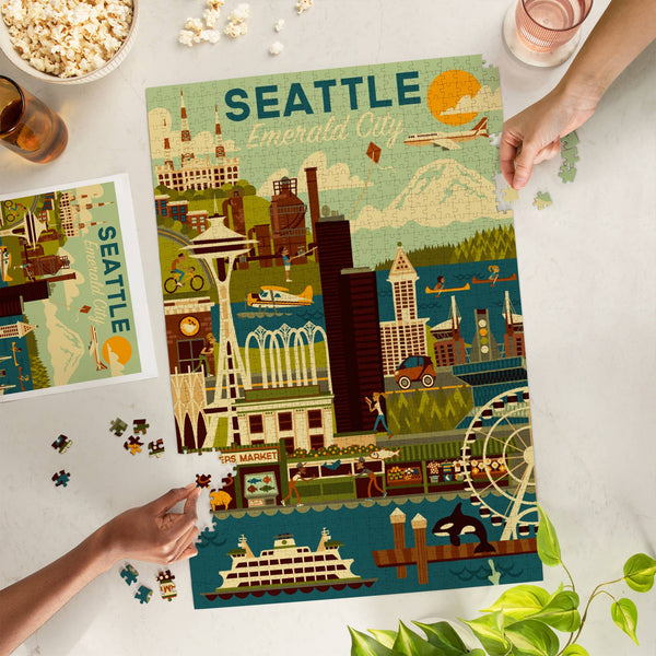Geometric Seattle Emerald City 1000 Piece Puzzle - DIGS