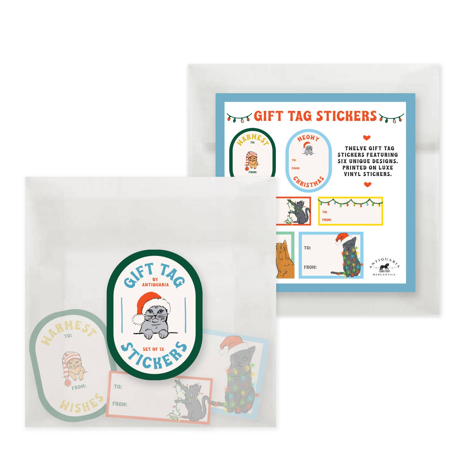 Gift Tag Stickers: Christmas Kitty - DIGS