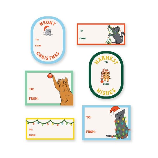 Gift Tag Stickers: Christmas Kitty - DIGS