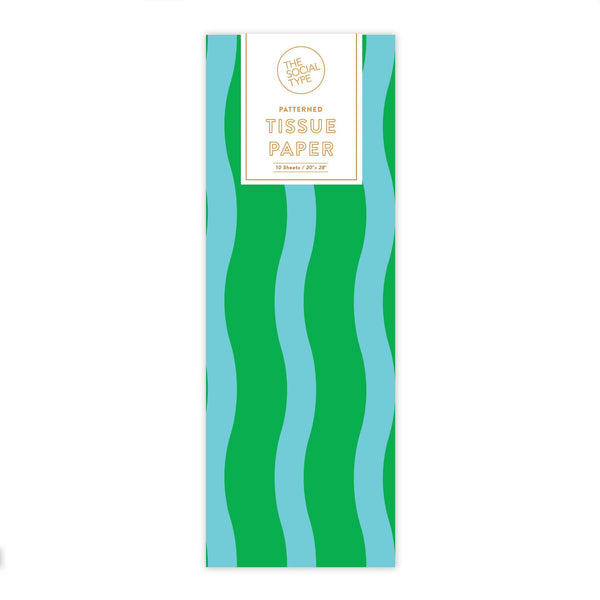 Green+Aqua Fussy Stripe Tissue Paper - DIGS