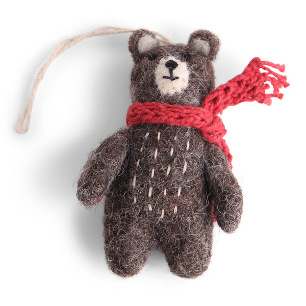 Grey Bear w/Red Scarf Ornament - DIGS