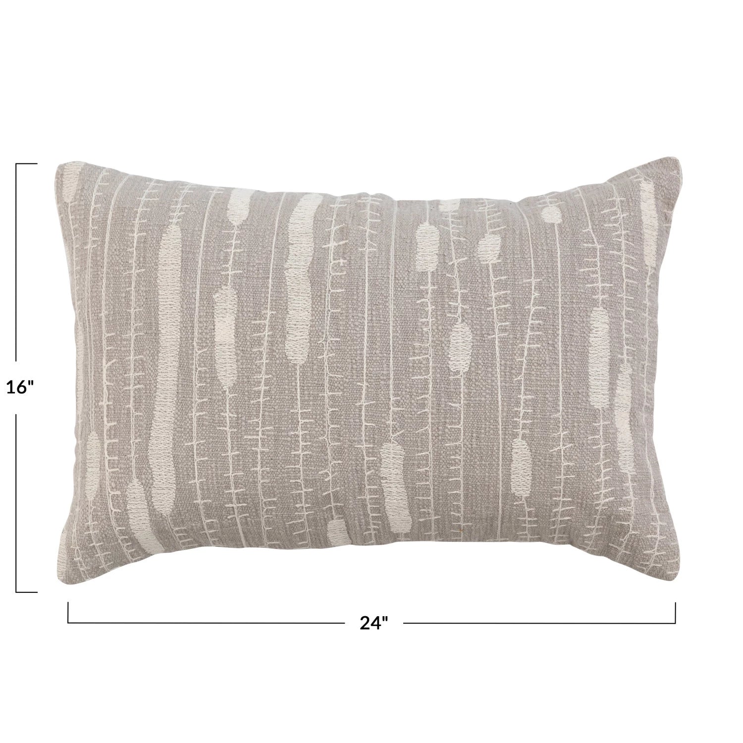 Grey & Cream Embroidery Lumbar Pillow - DIGS