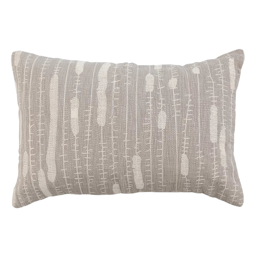 Grey & Cream Embroidery Lumbar Pillow - DIGS